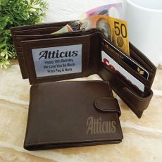 16th Birthday Personalised Brown Leather Wallet RFID