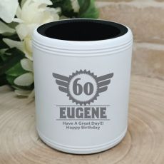 60th Birthday  Engraved White Can Cooler (M)