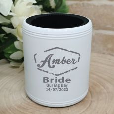 Bride Engraved White Stubby Can Cooler