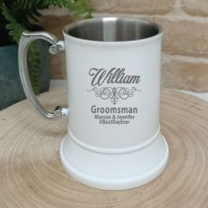 Groomsman Engraved White Stainless Beer Stein Glass