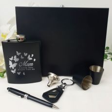 Mum Engraved Black Flask Gift Set in  Gift Box