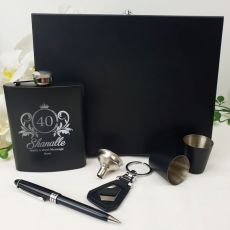 40th Birthday Engraved Black Flask set in Gift Box (F)