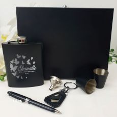 Engraved Black Flask Gift Set in  Gift Box (F)