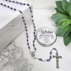 Blue Diamante Wedding Rosary Beads Personalised Tin