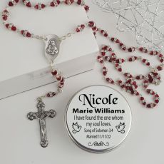 Red Diamante Rosary Beads Bridal Charm Personalised Tin