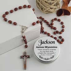 Wooden Rosary Beads Personalised Tin