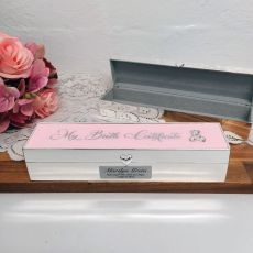 Personalised Birth Certificate Keepsake Box Pink