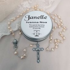 Heart Pearl Rosary Beads in Baptism Tin