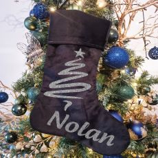 Personalised Christmas Stocking Black Velvet Tree