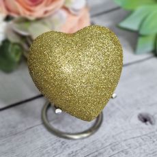 Gold Glitter Heart Urn For Ashes with Stand