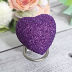 Purple Glitter Heart Urn For Ashes with Stand