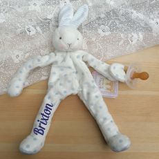 Personalised Baby Dummy Holder - Blue Polkadot Bunny
