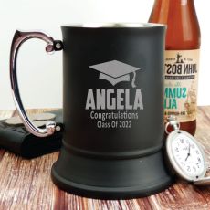 Graduation Engraved Black Beer Stein Glass