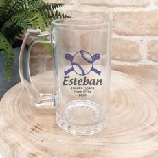 Baseball Coach Personalised Glass Beer Stein
