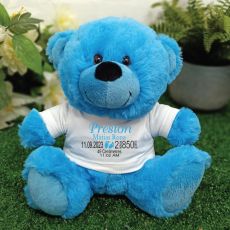 Personalised Baby Birth Details Teddy Bear Bright Blue