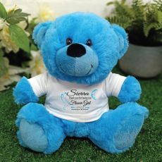 Flower Girl Teddy Bear Plush Bright Blue