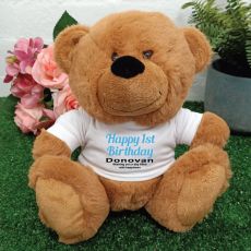 Personalised 1st Birthday Bear Brown Plush
