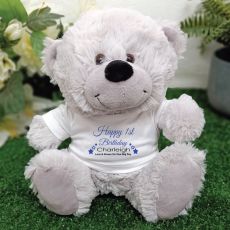Personalised 1st Birthday Bear Grey Plush