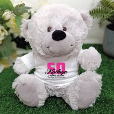 50th Teddy Bear Grey Personalised Plush