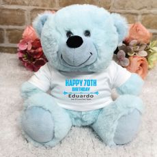 Personalised 70th Birthday Bear Light Blue Plush