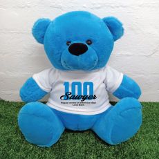 100th Birthday Personalised Bear with T-Shirt - Blue 40cm