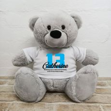 13th Birthday Personalised Bear with T-Shirt - Grey 40cm