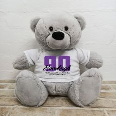 90th Birthday Personalised Bear with T-Shirt - Grey 40cm