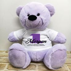 1st Birthday Personalised Bear with T-Shirt - Lavender 40cm