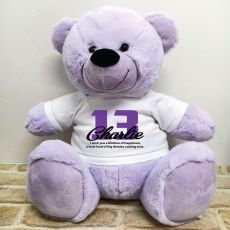 13th Birthday Personalised Bear with T-Shirt - Lavender 40cm