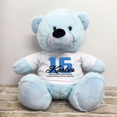 16th Birthday Personalised Bear with T-Shirt - Light Blue 40cm