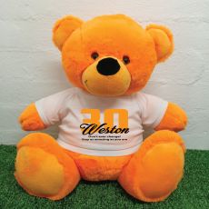 30th Birthday Personalised Bear with T-Shirt - Orange 40cm