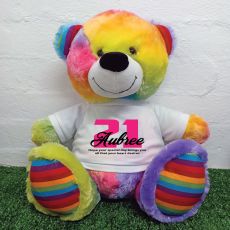 21st Birthday Personalised Bear with T-Shirt - Rainbow  40cm