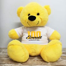 100th Birthday Personalised Bear with T-Shirt - Yellow 40cm