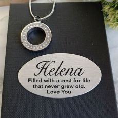 Silver Circle Pendant Cremation Urn Necklace In Personalised Box