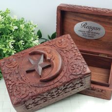 18th Birthday Carved Wooden Trinket Box - Star & Moon