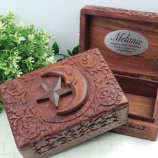 50th Birthday Carved Wooden Trinket Box - Star & Moon