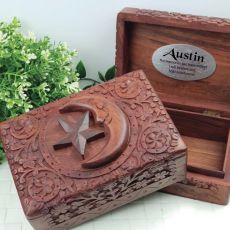 Pet Memorial Wooden Box - Star & Moon