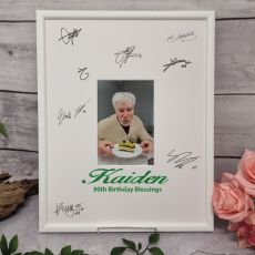 90th Birthday Signature Frame White Glitter 4x6 Photo