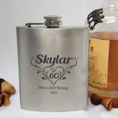 60th Birthday Engraved Personalised Silver Hip Flask (F)