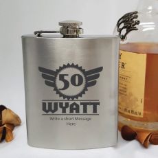 50th Birthday Engraved Personalised Silver Hip Flask (M)