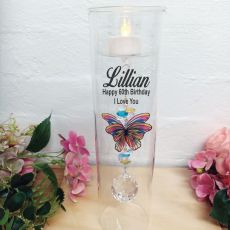 60th Birthday Glass Candle Holder Rainbow Butterfly