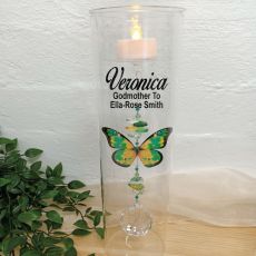Godmother Glass Candle Holder Green Butterfly