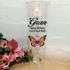 Grandma Glass Candle Holder Pink Butterfly
