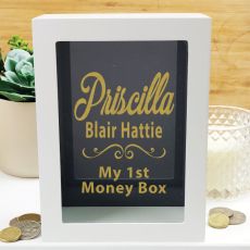 Personalised First Money Box Photo Insert - Black Swirl