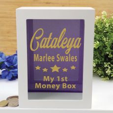 Personalised First Money Box Photo Insert - Purple Star