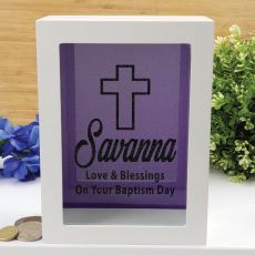 Baptism Personalised Money Box Photo Insert - Purple