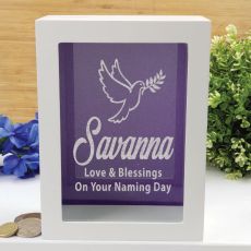 Naming Day Personalised Money Box Photo Insert - Purple