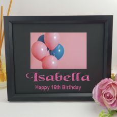 16th Birthday Personalised Photo Frame 4x6 Glitter Black