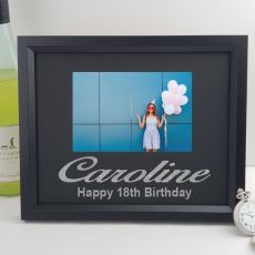 18th Birthday Personalised Photo Frame 4x6 Glitter Black