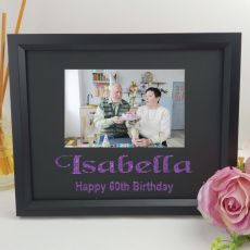 60th Birthday Personalised Photo Frame 4x6 Glitter Black